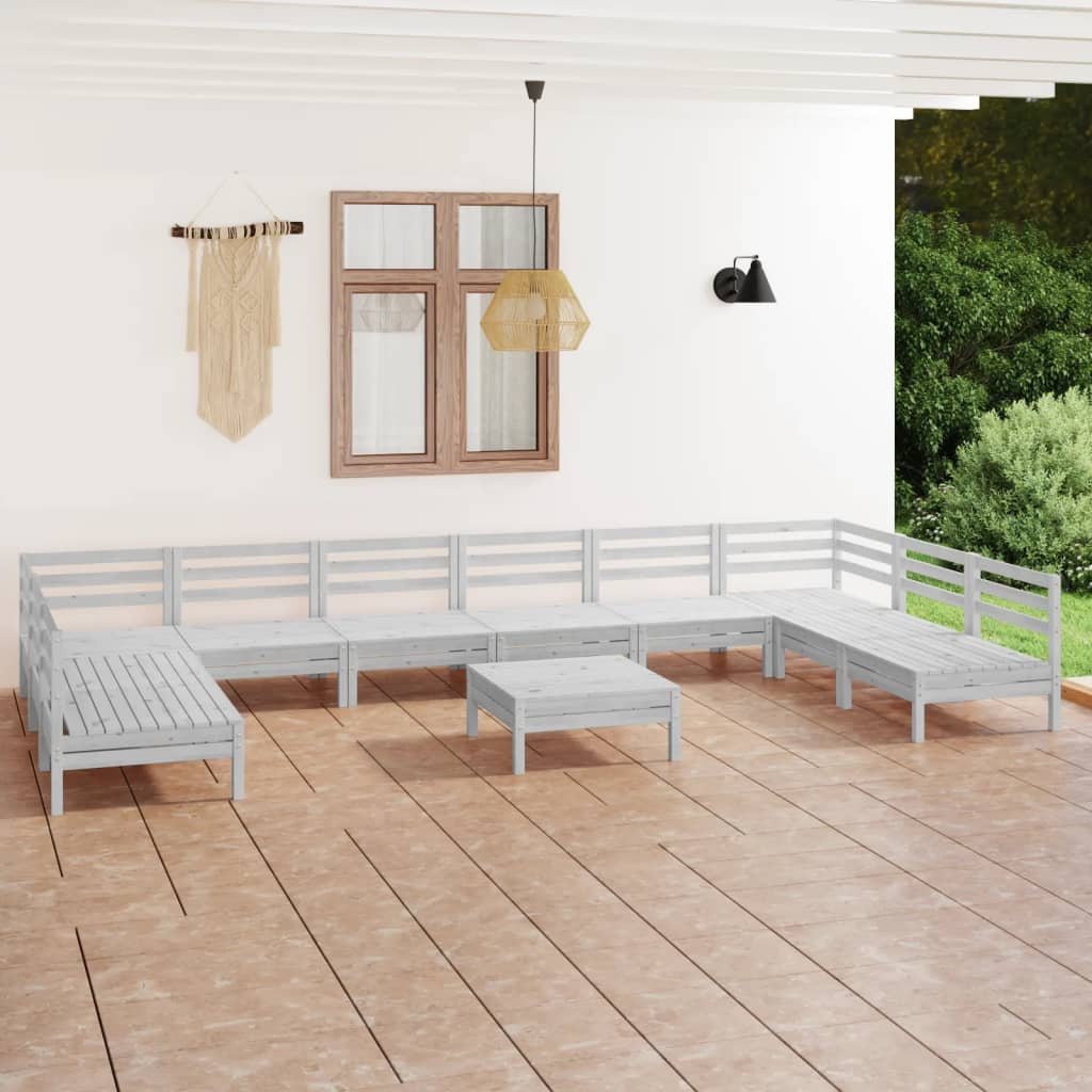 11-tlg. Garten-Lounge-Set Weiss Massivholz Kiefer